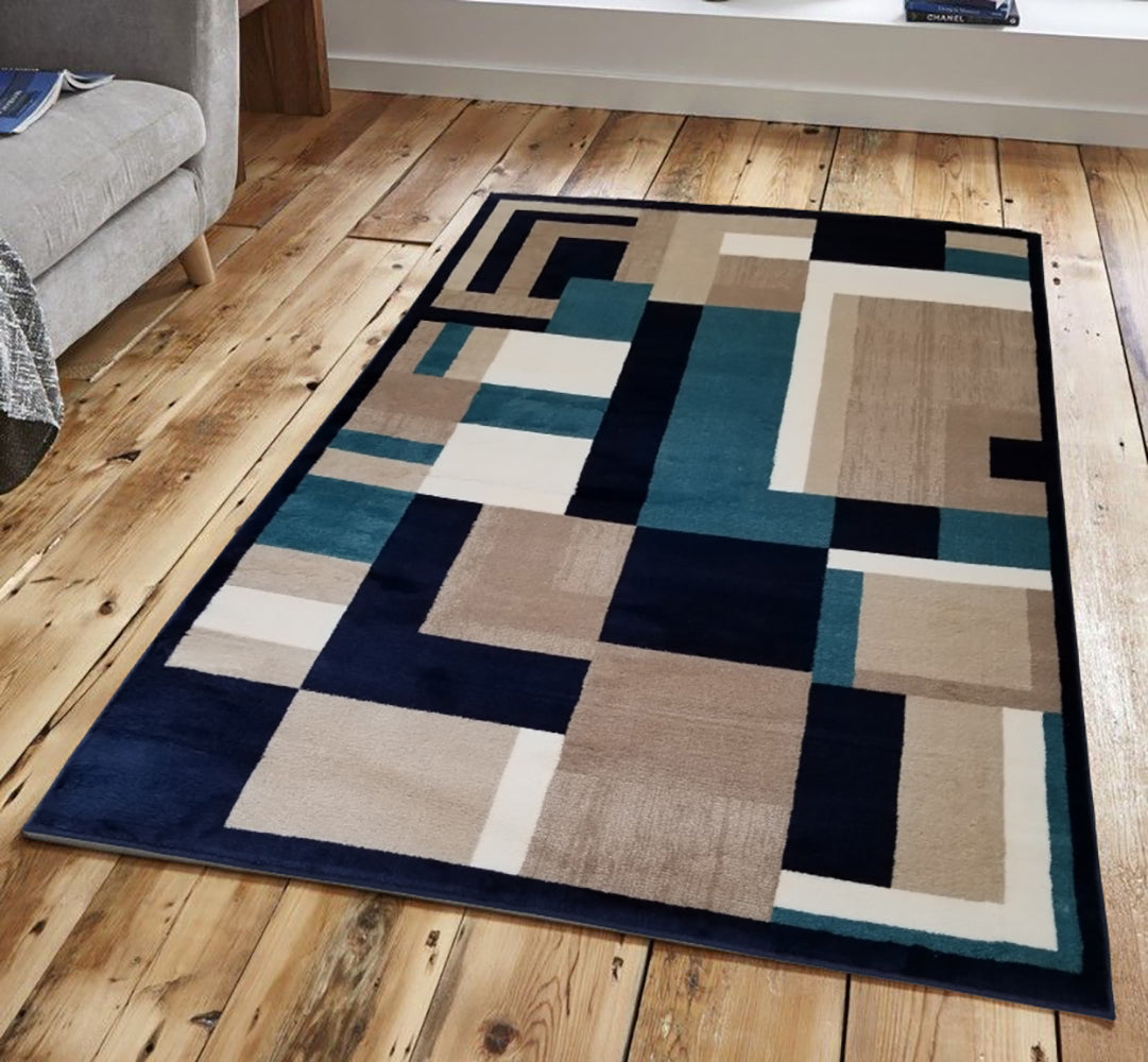 Jersey Area Rugs, Carpets For Livingroom, 7X10 Area Rugs ,3007 Blue Rectangle 8&10 Blue Contemporary Abstract Polypropylene