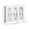 Homcom Sideboard, Buffet Cabinet With 3 Tempered Glass Doors, Arc Pattern And Adjustable Storage Shelf, Credenza, White White Mdf