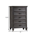 Eli 52 Inch Tall Dresser Chest, 5 Drawers, Bar Handles, Weathered Brown Black Solid Wood