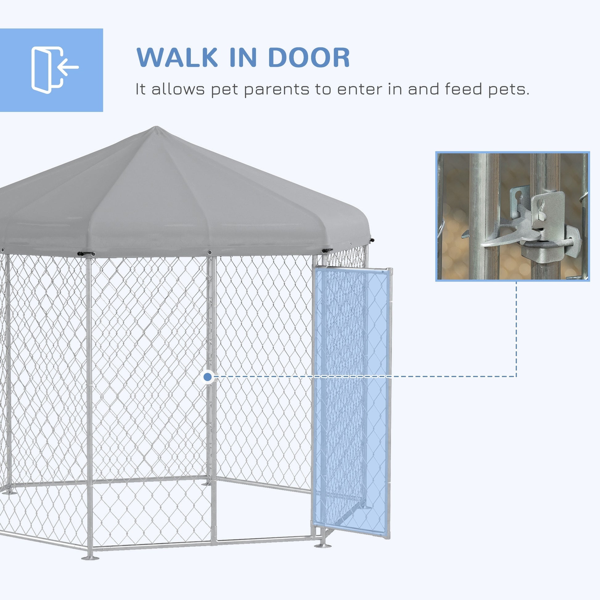 Pawhut 9.2' X 8' X 7.7' Dog Kennel Outdoor Dog Run With Waterproof, Uv Resistant Roof, Lockable Door, For Medium And Large Sized Dogs, Silver Silver Steel