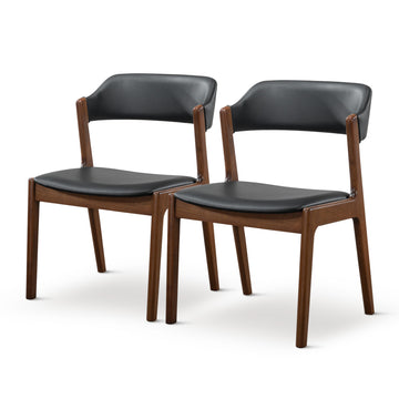 Enzo Black Leather Dining Chair Set Of 2 Solid Black,Brown Brown Dining Room Wipe Clean Mid Century Modern Dining Chairs Rubberwood Faux Leather,Solid Wood