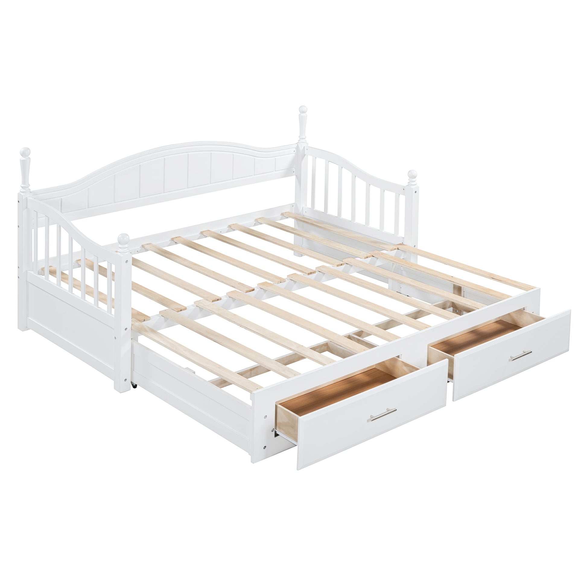 Wooden Twin Size Daybed With Twin Size Trundle, Extendable Daybed With Two Storage Drawers,White Expected Arrival Time:9.12 Twin White Wood