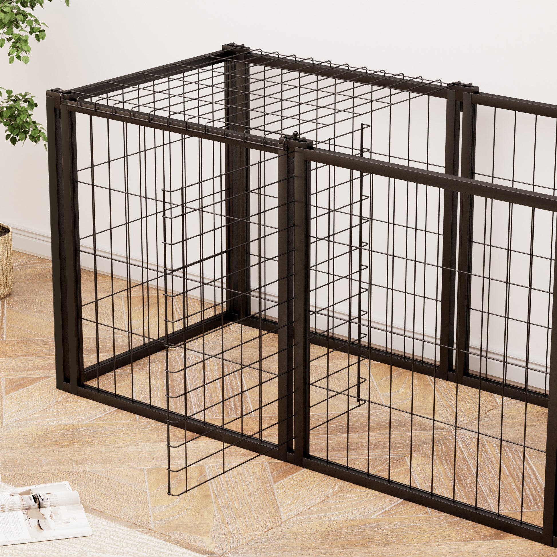 Dog Crate 47.2" Dog Kennel For Small Medium Dogs, Puppy Dog Playpen With Top, Pet Cage, Indoor, Black.47.2"L X 22"W X 24"H. Black Iron
