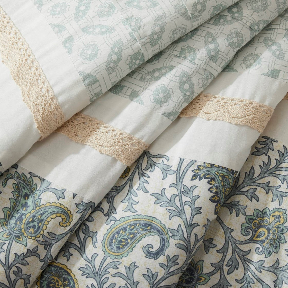 9 Piece Cotton Percale Comforter Set Aqua King King Aqua Polyester