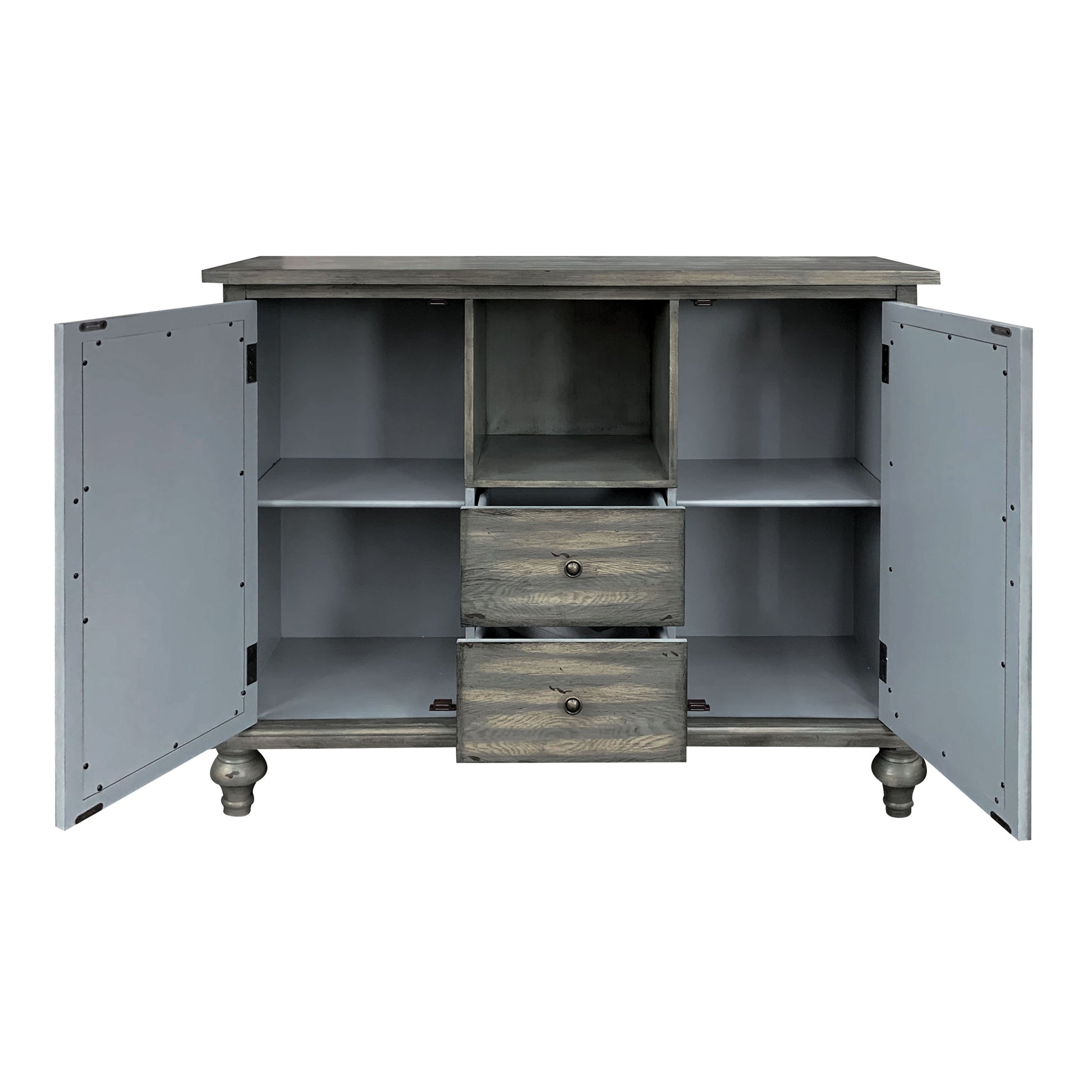 Velika Weathered Gray Finish Console Table W 1 Open Compartment Storage Gray Synthetic Wood
