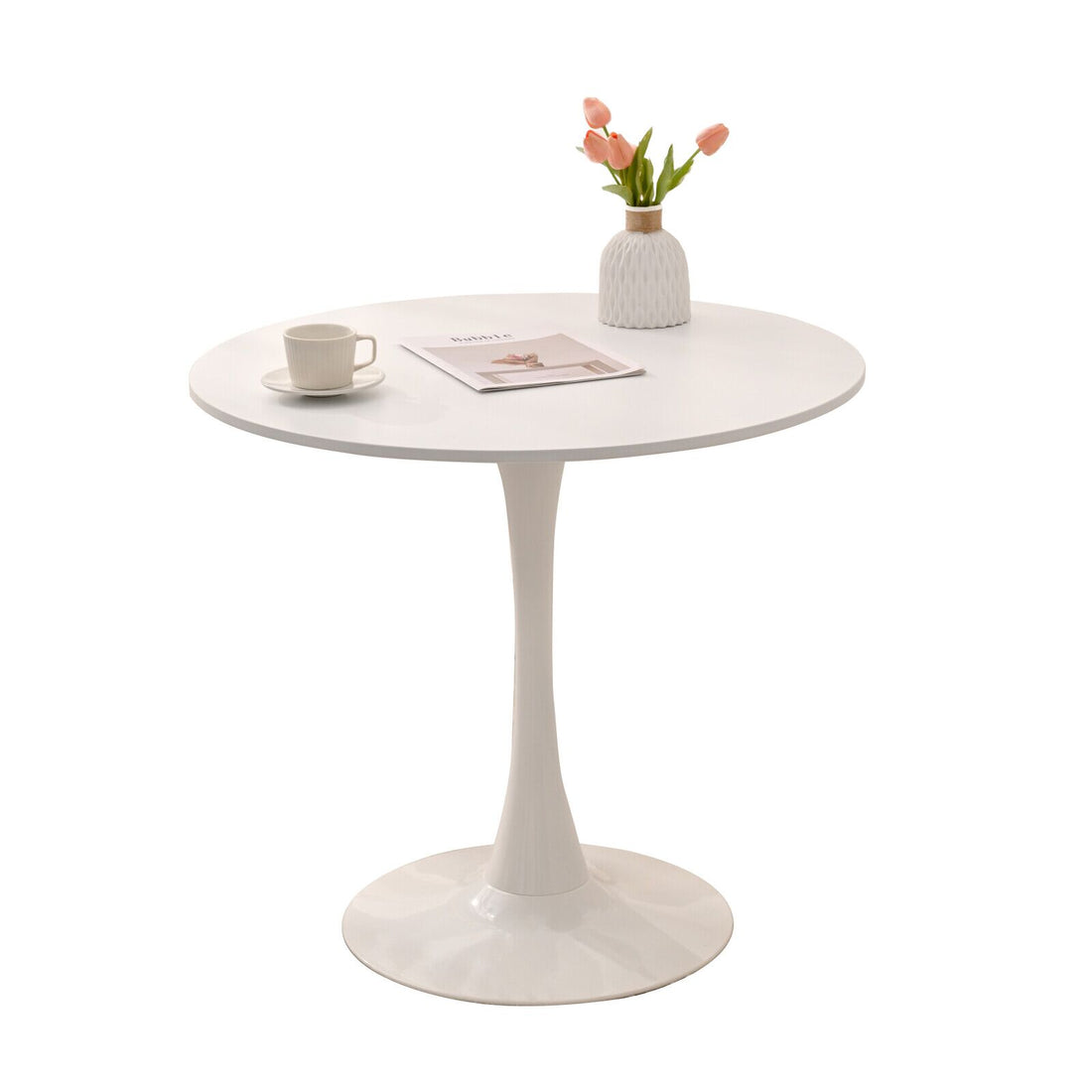 31.5" Round Dining Table, Mid Century White Tulip Table, Metal Base Pedestal Table For 2 4 Person,Easy Assembled Leisure Coffee Table White Dining Room Classic Round Kitchen & Dining Tables Polished