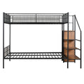 Twin Over Full Metal Bunk Bed With Wire Shelving And Lateral Storage Ladder And Wardrobe, Black Black Metal