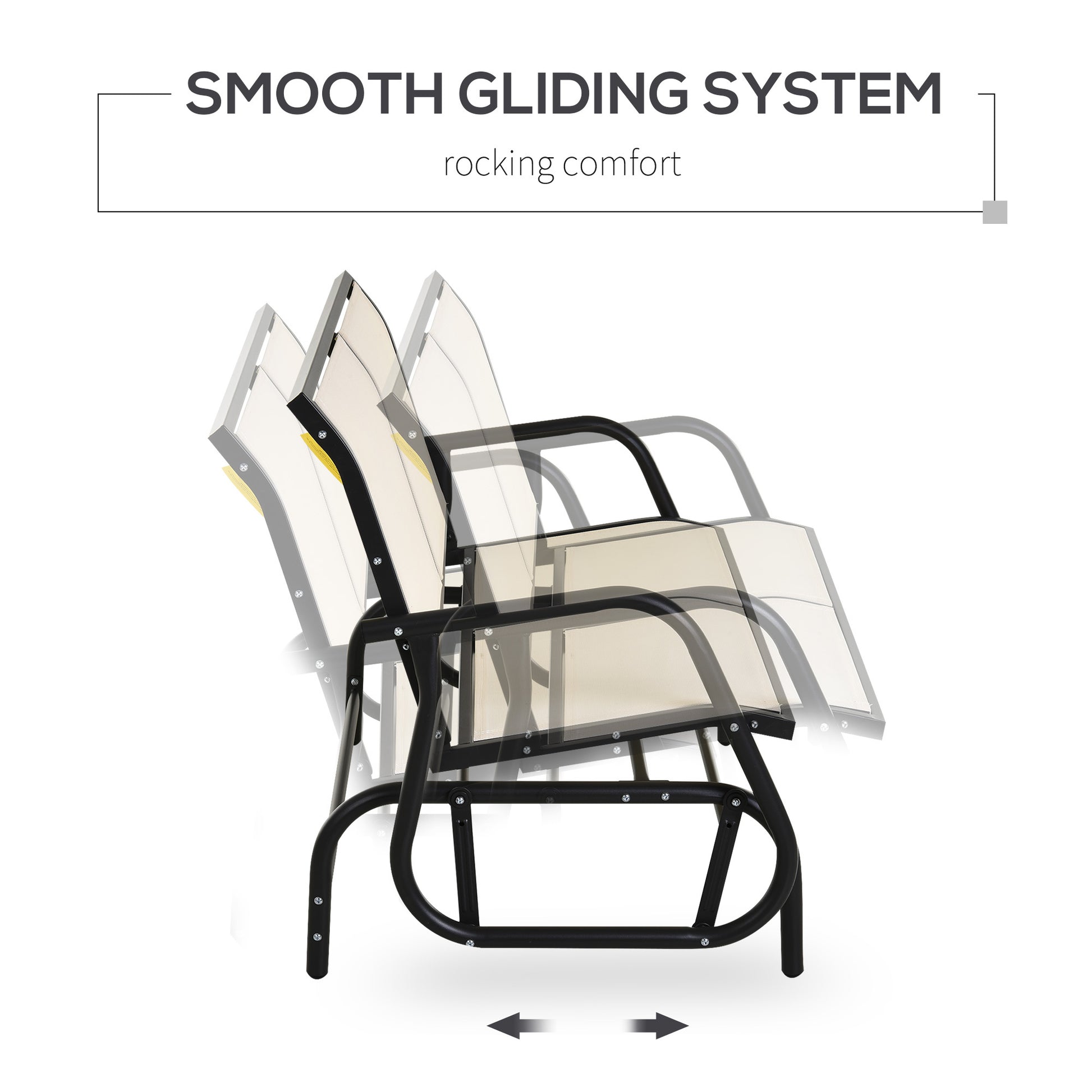 Outsunny 2 Person Outdoor Glider Bench, Patio Double Swing Rocking Chair Loveseat W Powder Coated Steel Frame For Backyard Garden Porch, Beige Beige Steel