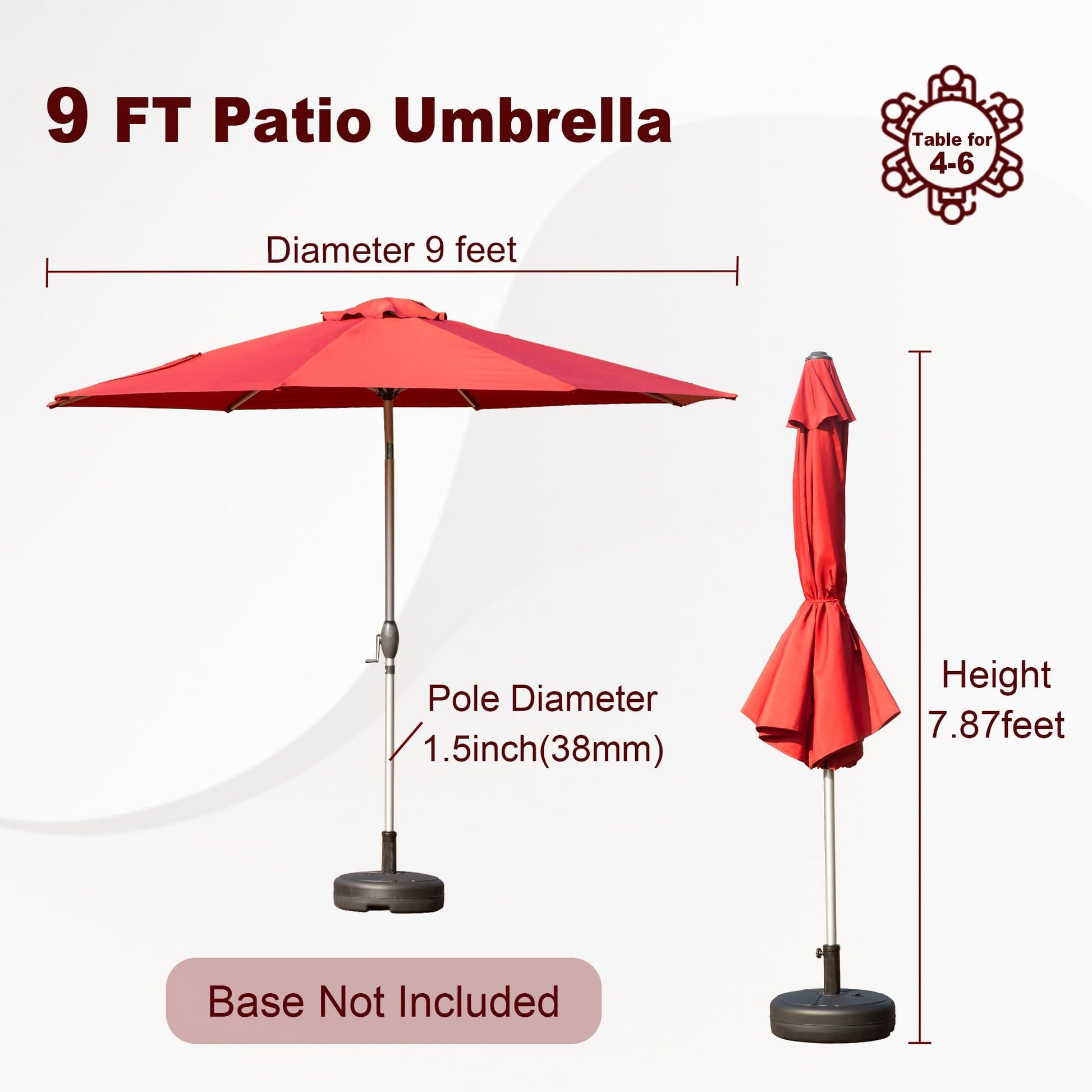 9Ft Patio Umbrella, Outdoor Table Umbrella With Push Button Tilt And Crank, Uv Protection Waterproof Market Sun Umbrella With 8 Sturdy Ribs For Garden, Deck, Backyard, Pool Brick Red Brick Red Round Uv Resistant Umbrellas Aluminium