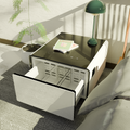 Modern Smart Side Table With Built In Fridge, Wireless Charging, Temperature Control, Power Socket, Usb Ports, Outlet Protection, Induction Light, White Black White Built In Outlets Or Usb Standing Desk Converter Primary Living Space Luxury,Modern