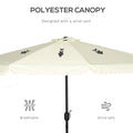 Outsunny 9Ft Patio Umbrella With Push Button Tilt And Crank, Ruffled Outdoor Market Table Umbrella With Tassles And 8 Ribs, For Garden, Deck, Pool, Cream White Cream White Polyester