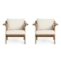 Outdoor Acacia Wood Club Chairs With Cushions Set Of 2 , Teak Finish Beige, 30.75