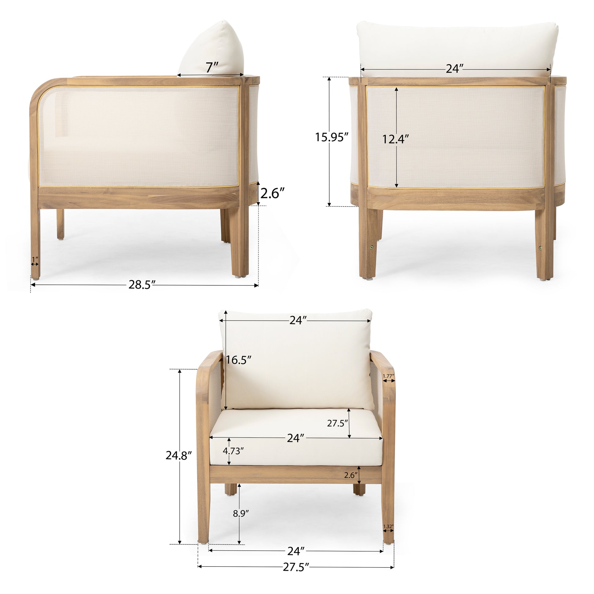 Set Of 2 Outdoor Acacia Wood Patio Club Chair, Textilene Patio Furniture,Waterproof Thick Cushion Deep Seating For Porch, Garden, Backyard, Balcony, Weight Capacity 400Lbs, Light Teak Finish, Beige Yes Deep Seating Light Teak Garden & Outdoor Foam Acacia