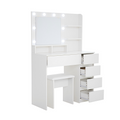 Vanity, Makeup Vanity Desk Set With Mirror & Light, Dressing Table Storage Lots With Power Strip, 3 Lighting Modes With Adjustable Brightness, 37 Inches White With Stool White Drawer 4 Drawers Bedroom Extra Deep Drawers Modern 2 Or Less Mirror Included