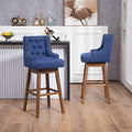 Coolmore Bar Stools Set Of 2 Counter Height Chairs With Footrest For Kitchen, Dining Room And 360 Degree Solid Wood Legs Swivel Bar Stools Set Of 2 Navy Linen Navy Foam Linen