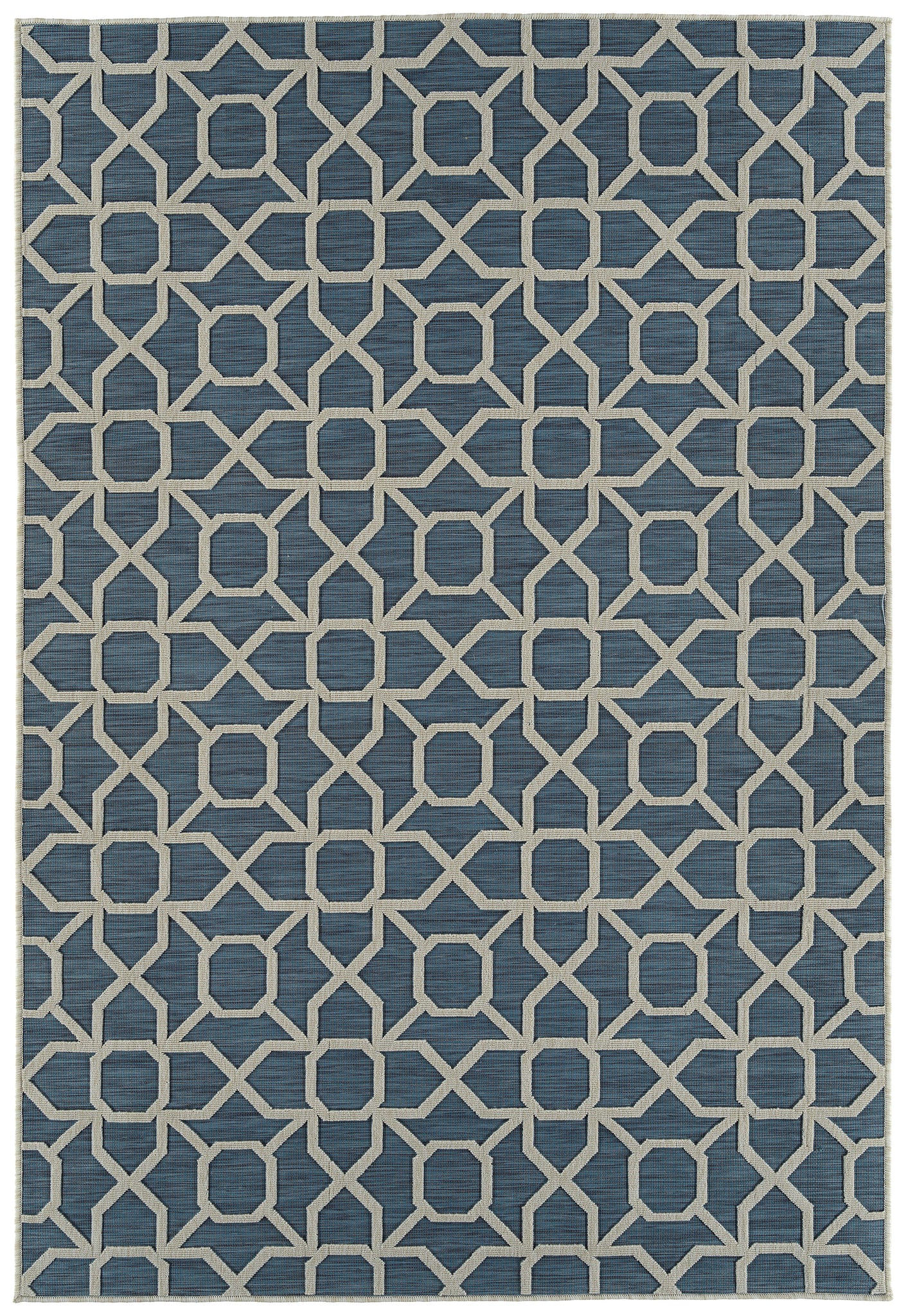 Contemporary, Transitional, Geometric, Textured, High Low Cut & Loop 5'3" X 7'6" Rectangle Area Rug Blue Polypropylene