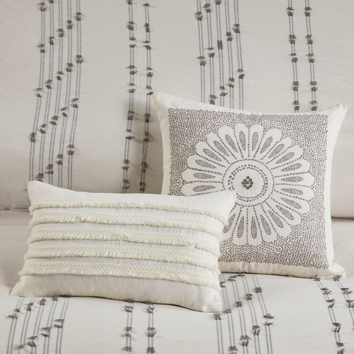 3 Piece Cotton Jacquard Comforter Set Ivory Full Queen Queen Ivory Cotton