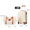 Hardshell Luggage Sets 20Inches Bag Spinner Suitcase With Tsa Lock Lightweight Brown White Abs