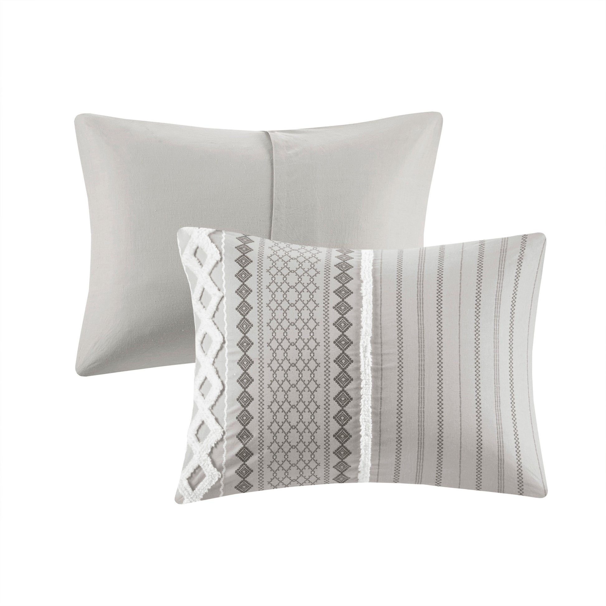 Cotton Printed Comforter Set With Chenille Gray King Cal King King Gray Cotton