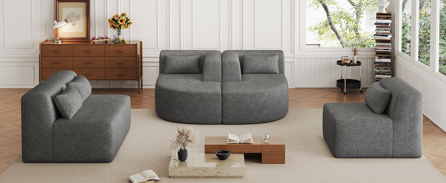 143.7" Upholstered Sofa Free Combined Sofa Couch With Two Chaise Lounge And Five Back Pillows For Living Room, Light Gray Light Gray Foam Polyester 5 Seat