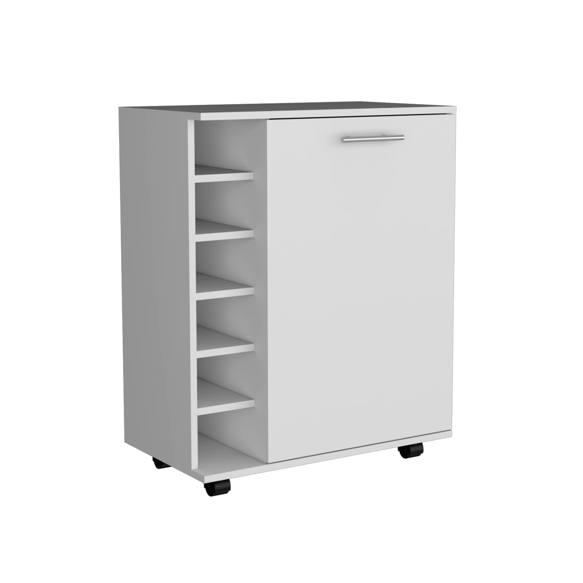 Wick Bar Cart With Integrated Wine Storage, Spacious Cabinet And Smooth Rollers White Dining Room Modern Particle Board Shelves Included Engineered Wood