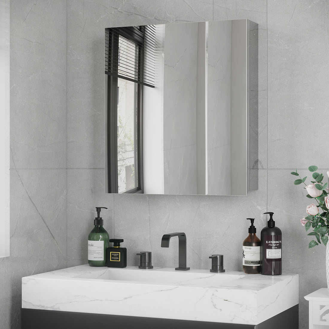 Kleankin Bathroom Mirror With Storage Shelves, Bathroom Wall Cabinet Silver Stainless Steel