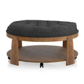 Wire Brushed Finish Natural Tone Dark Gray 1Pc Ottoman Transitional Style Deep Button Linen Like Tufted Seat Open Bottom Shelf Living Room Dark Gray Linen Primary Living Space Beige Contemporary,Rustic,Transitional Rubberwood Round Tufted Solid Wood