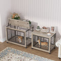 Furniture Style Dog Crate Side Table On Wheels With Double Doors And Lift Top.Grey,38.58''W X 25.5''D X 27.36''H. Grey Particle Board