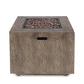 Outdoor Patio Gas Burning Fire Pit 50, 000 Btu Tank Inside, Square, Iron Wood Pattern, Brown Wood Iron