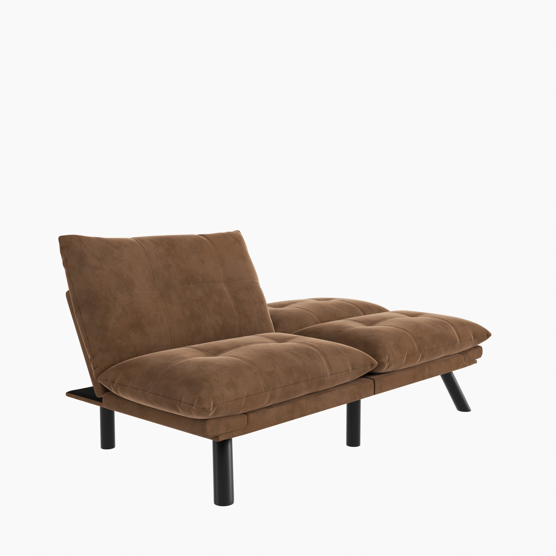 Leatehr Feeling Brown Convertible Folding Modern Sofa Bed White Wood Primary Living Space Light Duty Pine 2 Seat Brown Microfiber Medium Firm Pillow Back Modern Pillow Top Arms Foam Upholstered