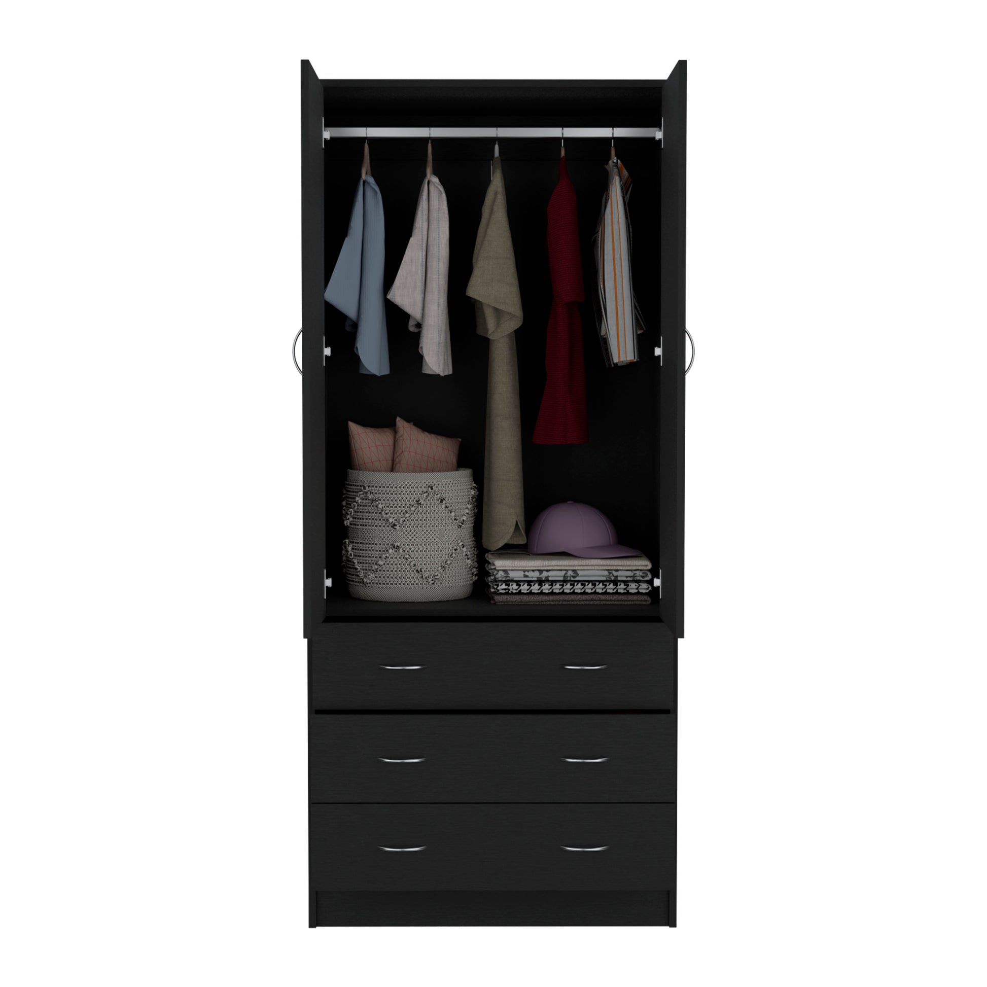 Taly Double Door Armoire Black Black Bedroom Modern Particle Board