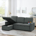 Linen Upholstered Sleeper Sectional Sofa, Shaped Modular Convertible Sofa With Storage Chaise,Side Armrests With Cup Holders,Pull Out Sleep Couch Bed ,Usb Port On The Right,Grey Full Grey Linen