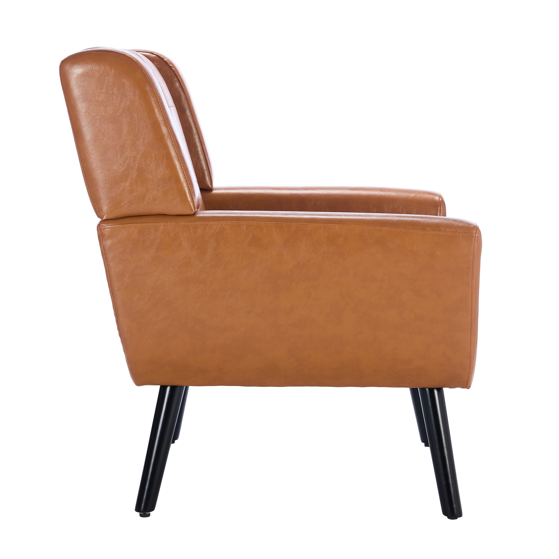 Modern Soft Leather Material Ergonomics Accent Chair Living Room Chair Bedroom Chair Home Chair With Black Legs For Indoor Home Light Brown Pu Light Brown Foam Upholstered