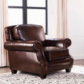 Traditional Roll Arm Leather Chair Brown Leather