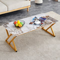 A Modern Minimalist Style Marble Patterned Coffee Table With Golden Metal Legs. Computer Desk. Game Table. Tea Table. Ct Xx Gold Sintered Stone