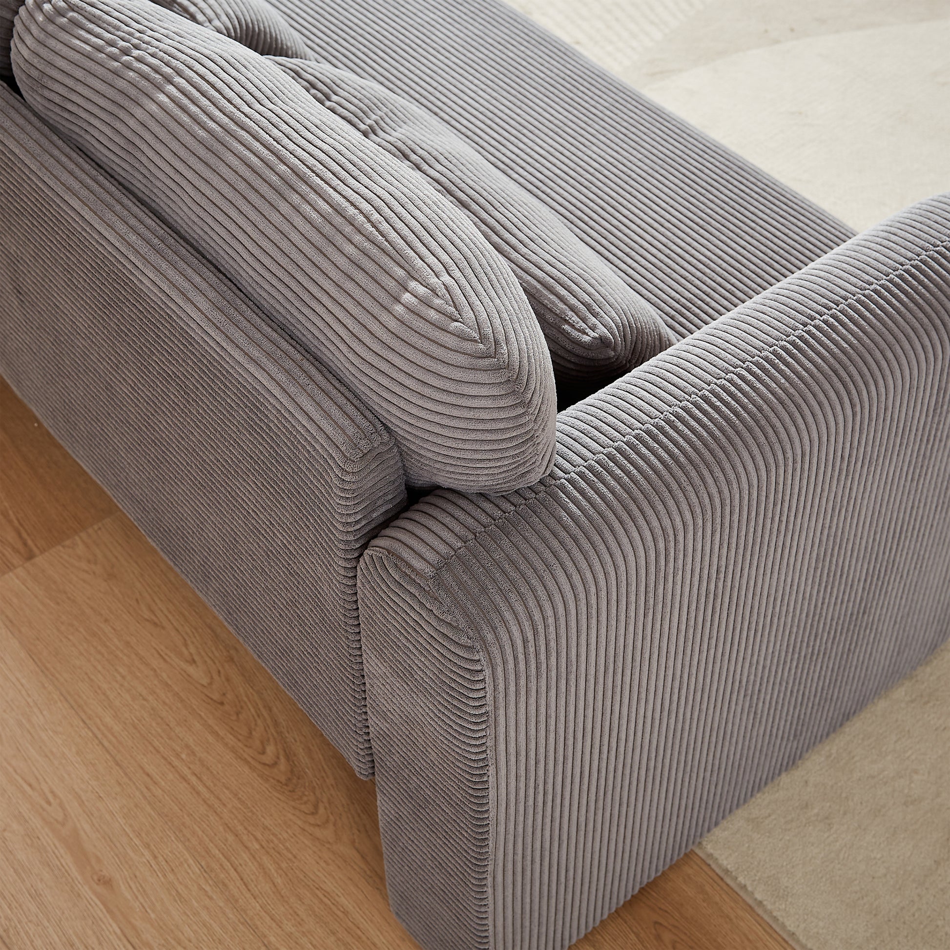 Two 60"Corduroy Fabric Sofa With 33" Single Sofa, Modern Sofa With Support Pillow, For Apartment, Office, Living Room & Bedroom Grey Corduroy 5 Seat