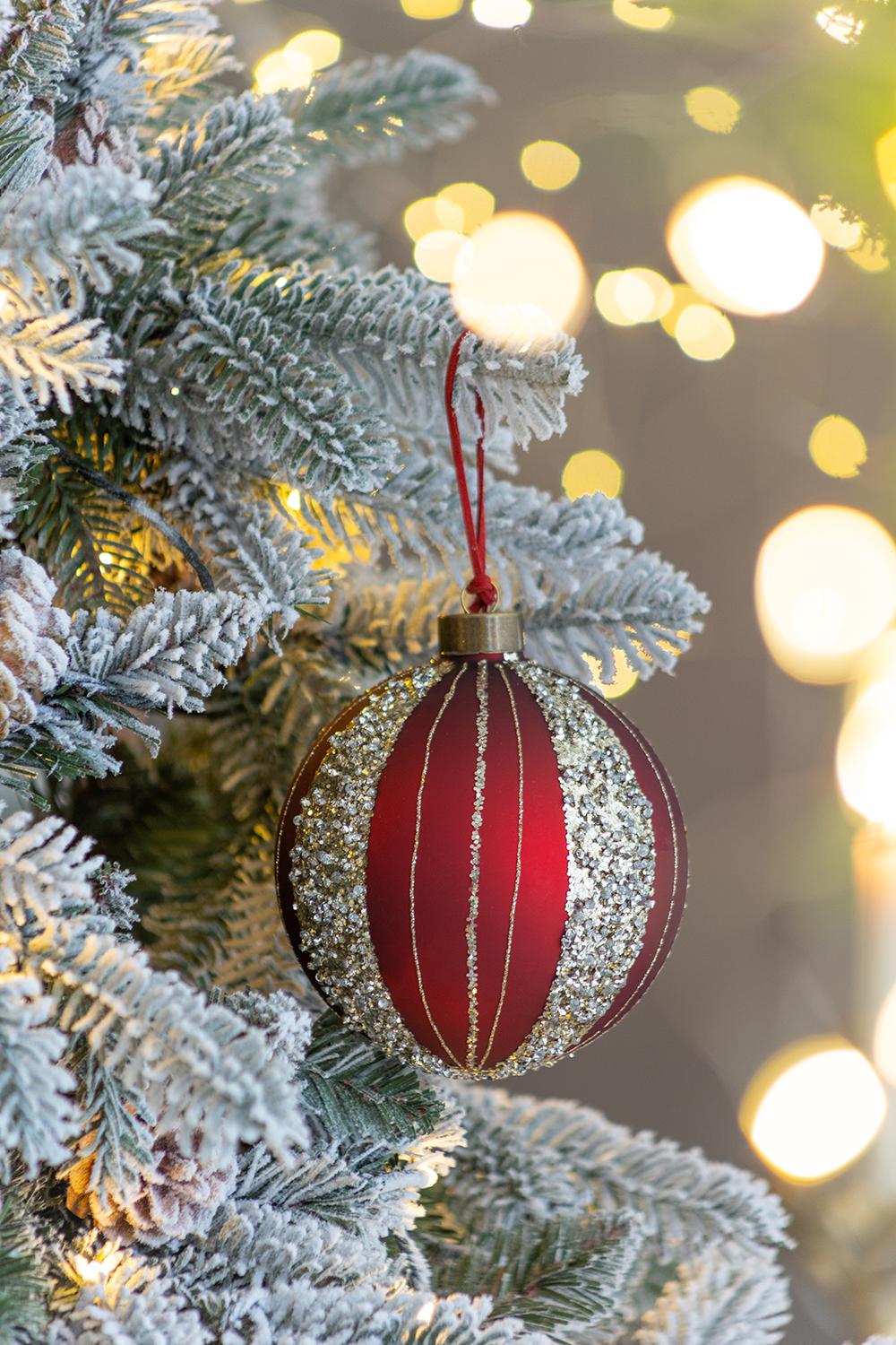 D4.7" Christmas Ball Ornaments, Glass Decorative Hanging Ball Christmas Tree Ornaments For Holiday Party Decorations, Set Of 4 Red Glass