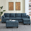 Sectional 3 Seaters Sofa ,Double Sided Multi Functional Footstool, Storage Matnon Slip Leg, Two Pillows, Velvet,Navy Blue Navy Blue Velvet 3 Seat