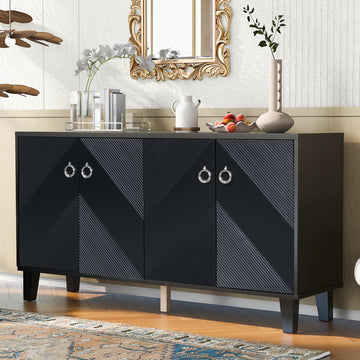 Light Luxury Cabinet Adorned With Geometric Patterns, Suitable For Hallway, Entryway, Living Room 3 4 Spaces Black Primary Living Space Adjustable Shelves Mdf