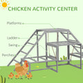 Pawhut Chicken Toys For Coop, Chicken Swing Set, Chicken Coop Accessories For Poultry Run With Perches, Wood Stand, Ladder, Platforms, For 10 15 Chickens, Gray Gray Wood