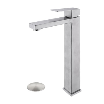 Bathroom Sink Single Handle Faucet With Pop Up Drain No Overflow Brushed Nickel Stainless Steel