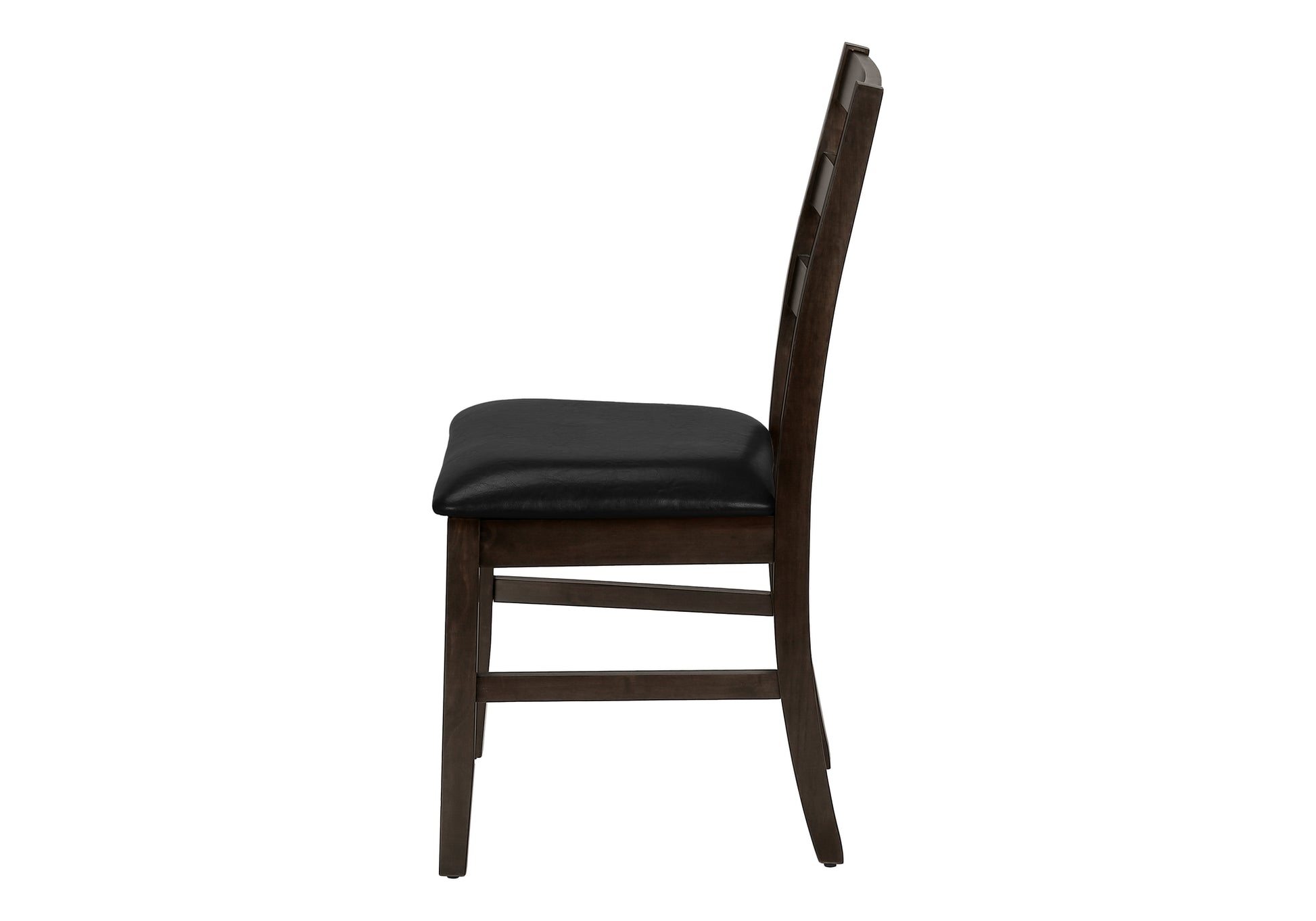 Dining Chair, Set Of 2, 37" Height, Kitchen, Dining Room, Side, Upholstered, Brown Leather Look, Brown Solid Wood, Transitional Black Foam Faux Leather