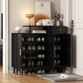 Elegant Shoe Cabinet With Arched Doors And Drawer, Cream Style Storage Sideboard With Adjustable Shelves And Solid Wood Legs For Entryway, Living Room, Black Freestanding 1 2 Drawers Black Primary Living Space Adjustable Shelves Particle Board Mdf