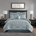 8 Piece Jacquard Comforter Set Aqua Silver Queen Queen Aqua Silver Polyester