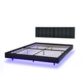 Queen Floating Bed Frame With Led Lights And Wall Mounted Headboard Modern Low Profile Led Platform Bed Frame Queen Size Faux Leather Upholstered Platform Bed Frame,No Box Spring Needed,Black Queen Black Pu