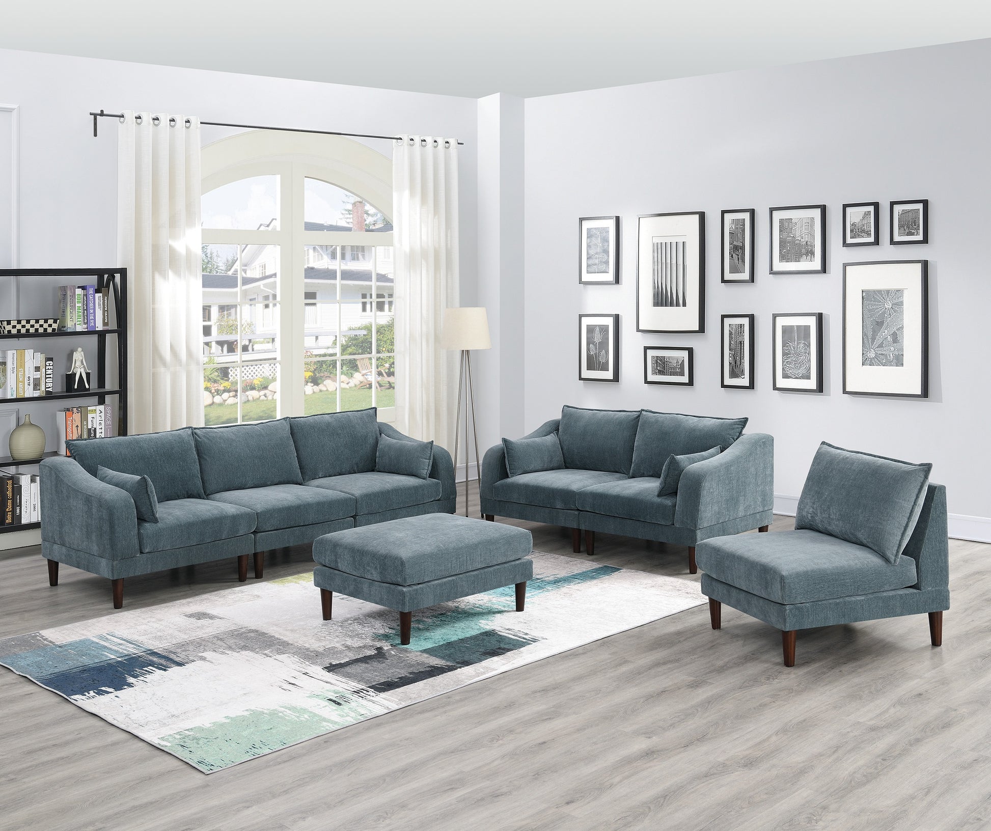 6Pcs Modular Sofa Set 4X One Arm Chairs 1X Armless Chair 1X Ottoman Living Room Furniture Mineral Color Morgan Fabric Grayish Primary Living Space Cushion Back Classic,Contemporary,Modern Modular