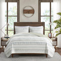 3 Piece Printed Microfiber Seersucker Quilt Set Taupe Blue Full Queen Full Taupe Blue Polyester