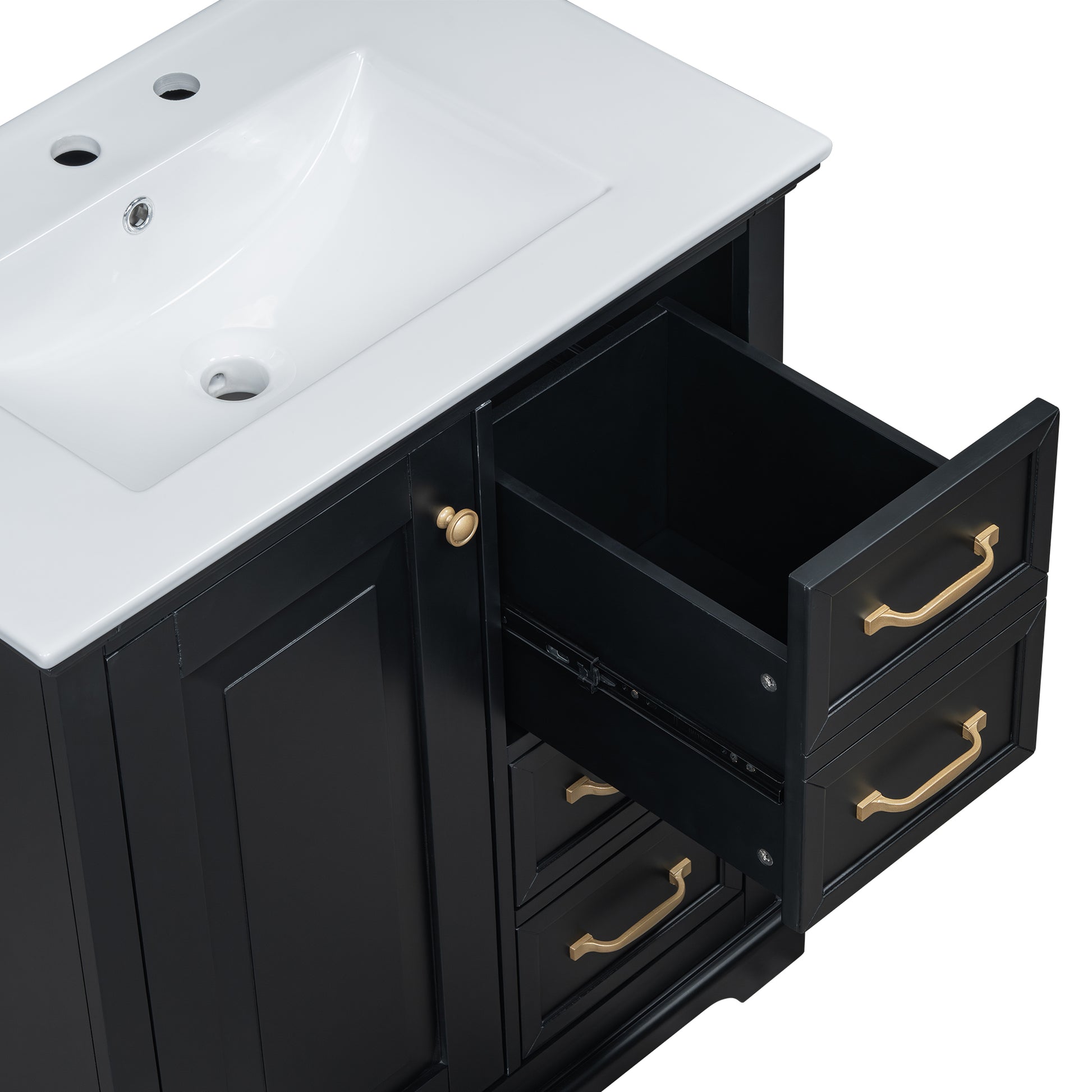 30" Bathroom Vanity With Sink, One Package, Black Bathroom Cabinet With Drawers, Solid Frame And Mdf Board Black Solid Wood Mdf