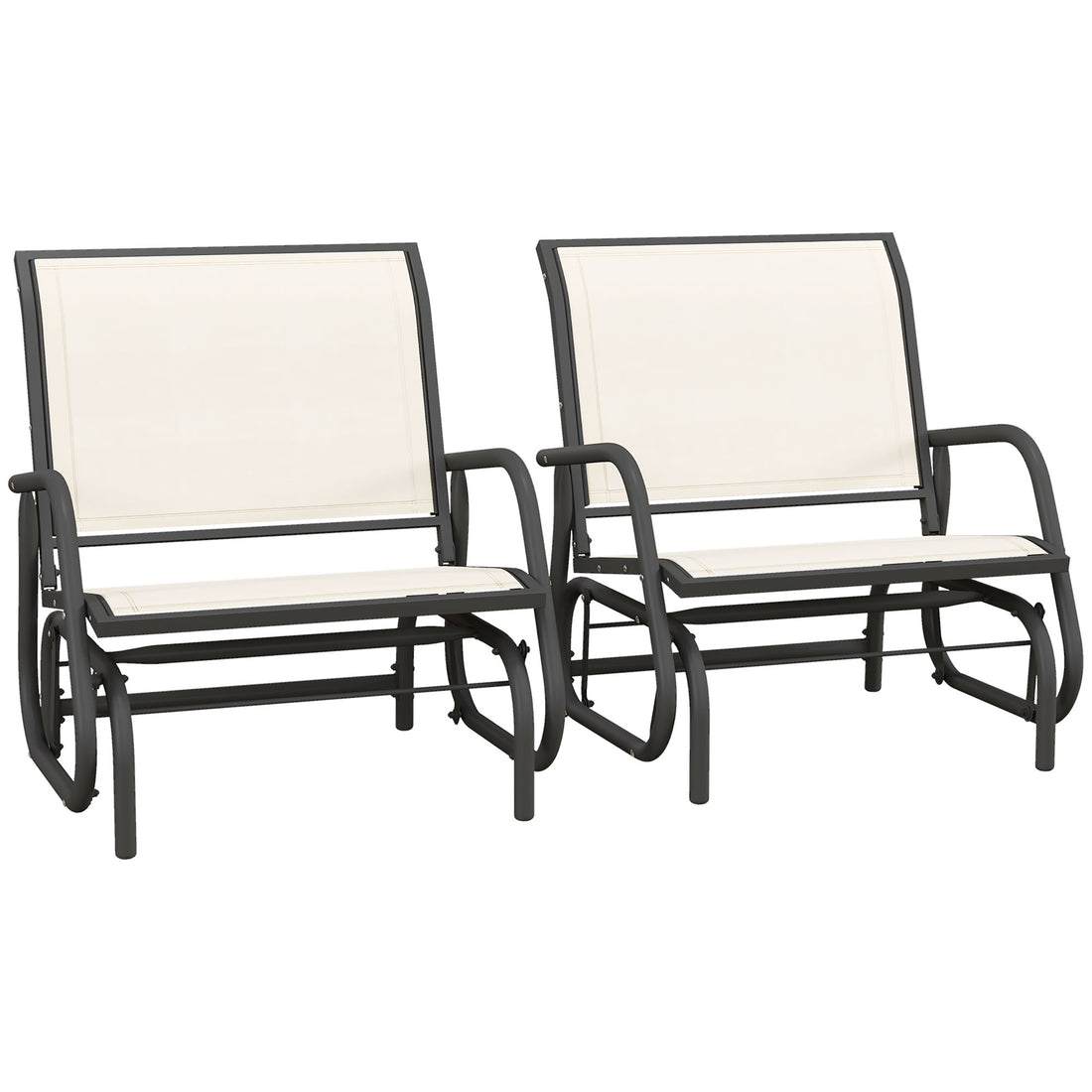 Outsunny Porch Glider Set Of 2, Metal Frame Swing Glider Chairs Withmesh Fabric, Curved Armrests And Steel Frame For Garden, Poolside, Backyard, Balcony, Cream White Cream White Steel