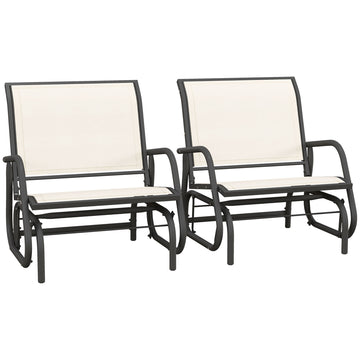 Outsunny Porch Glider Set Of 2, Metal Frame Swing Glider Chairs Withmesh Fabric, Curved Armrests And Steel Frame For Garden, Poolside, Backyard, Balcony, Cream White Cream White Steel